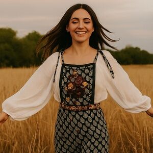 Anthropologie Floral Embroidered Cotton Jumpsuit